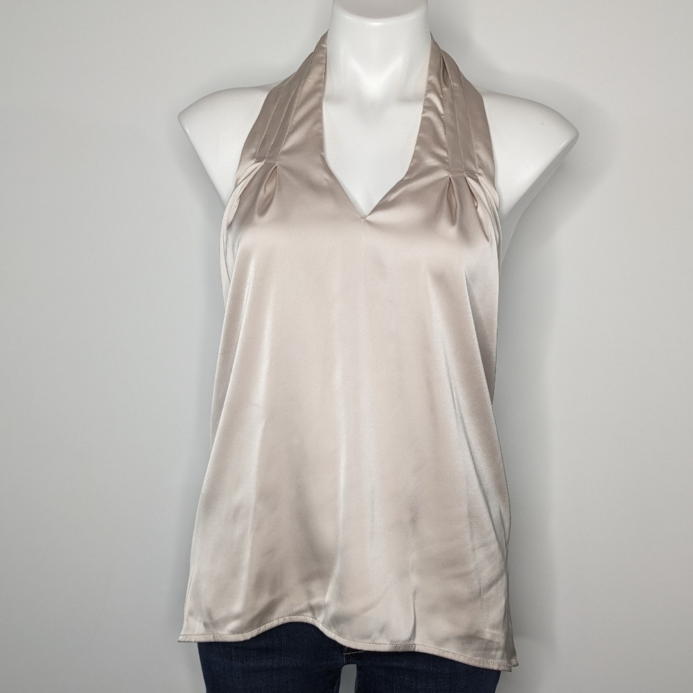 NWT Superdown cream satin tie halter top L